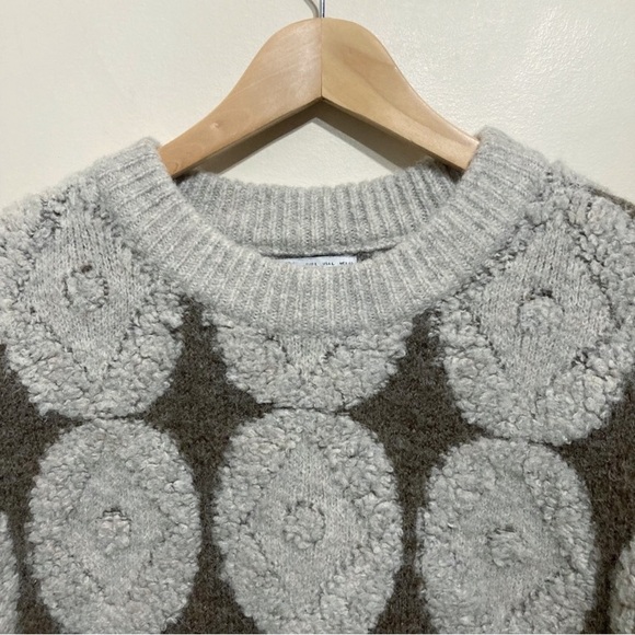 Zara Wool Blend Sweater Size Large Boucle Knit Circle Print Oversized Grey Brown - Picture 7 of 12